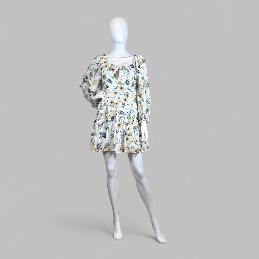 Avantlook Floral Puff Sleeve Mini Dress Cottagecore‎ Milkmaid Prairie Size M NWT